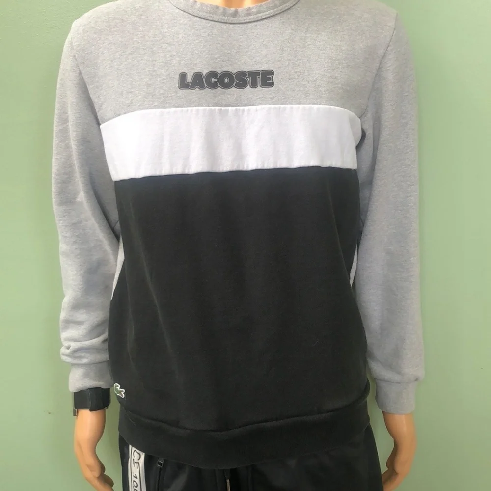 Lacoste Men's Grey/Black Pullover - Size Medium